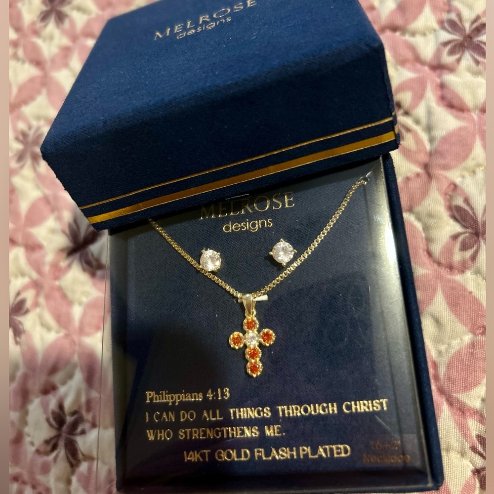Gold and Red Cross Necklace Set